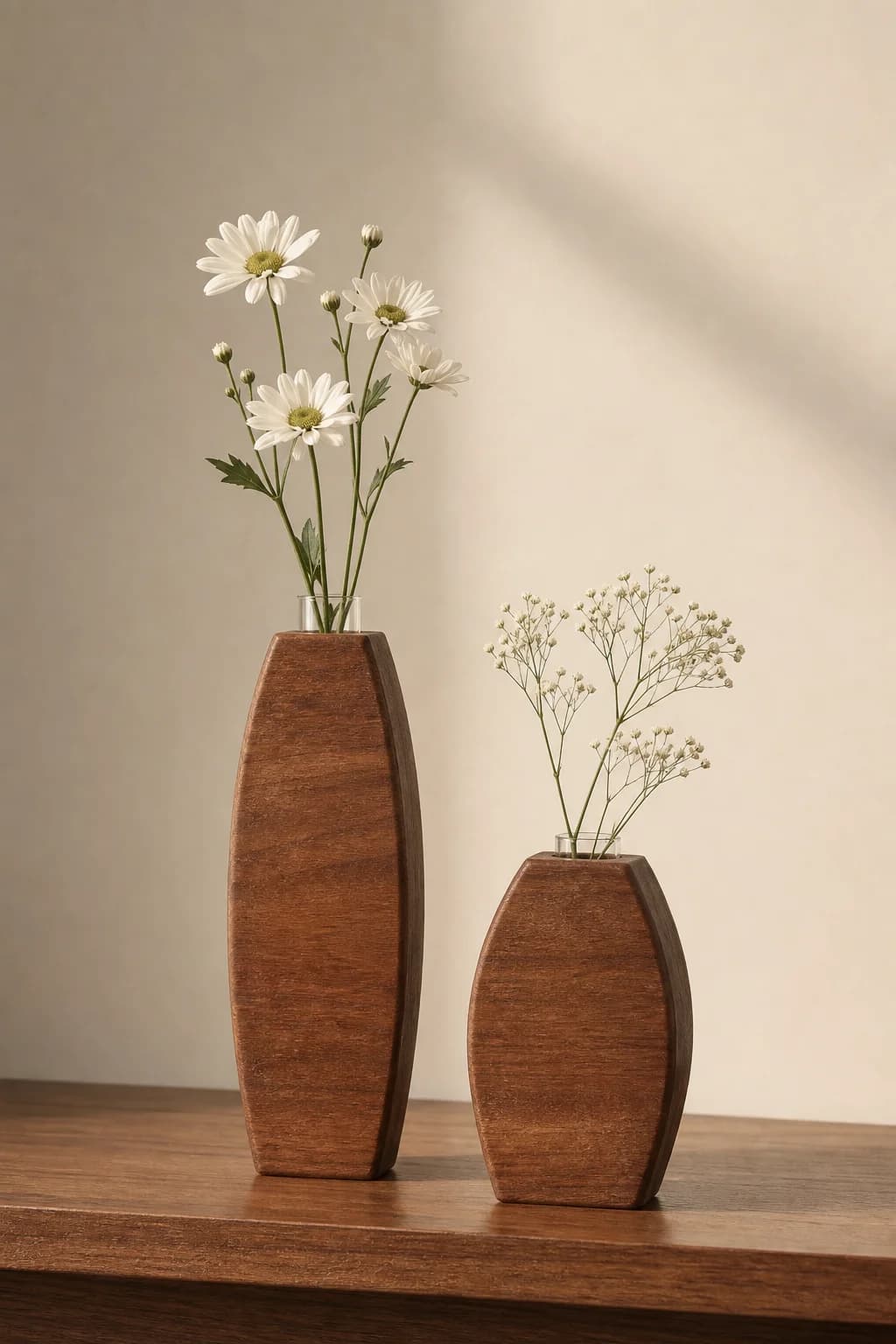 Wooden Flower Vase Duo